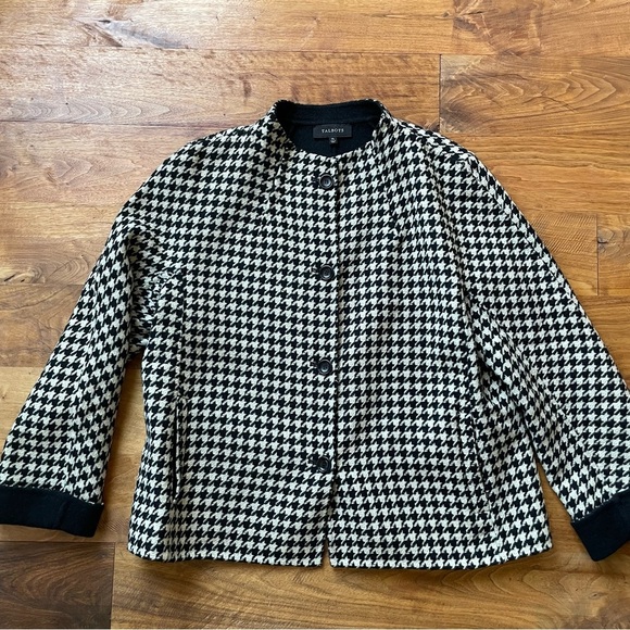 Talbots Wool Blend Black & White Houndstooth Double Face Swing Jacket size XL - Picture 5 of 12
